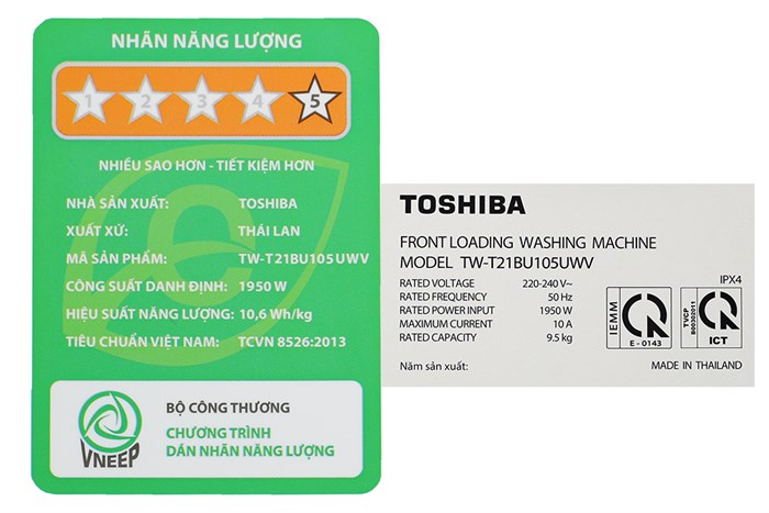 Máy Giặt Toshiba Inverter 9.5 Kg TW-T21BU105UWV(MG)